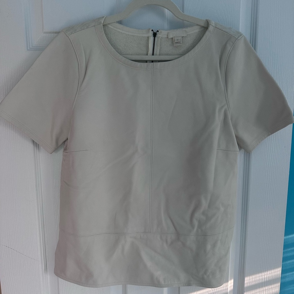 J.CREW leather front and sleeve tee with back zipper detail